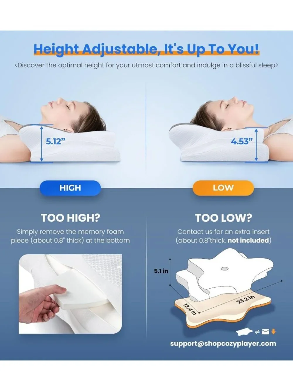 〽️Ultra Pain Relief Cooling Pillow Neck Support Adjustable Cervical Memory Foam